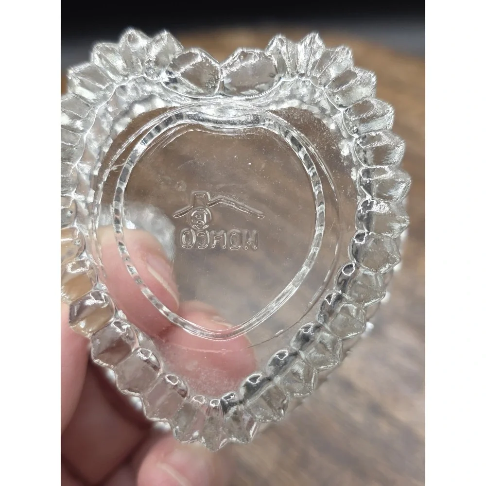 Vintage Homco Heart-Shaped Clear Glass Ring Trinket Box